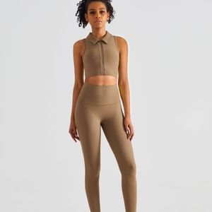Unbranded NWT Front Zipper S-XL Activewear Ribbed  Top & Leggings Matching Set